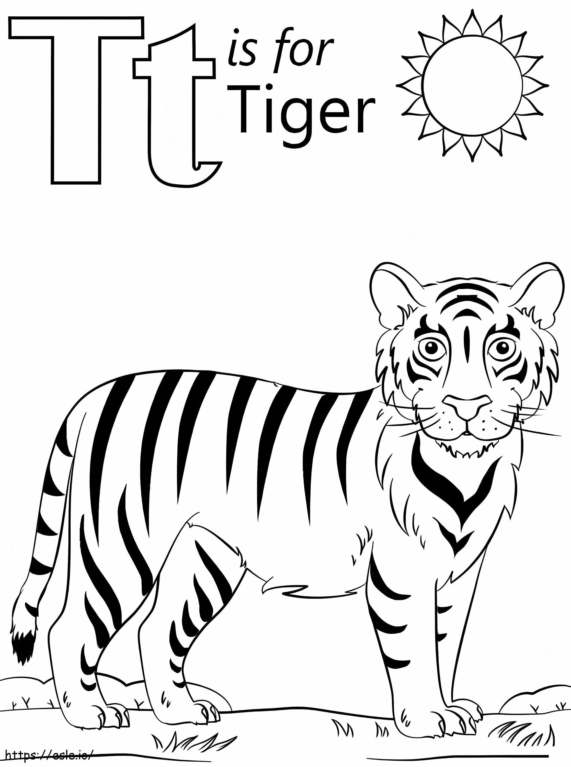 Tiikeri kirjain T värityskuva
