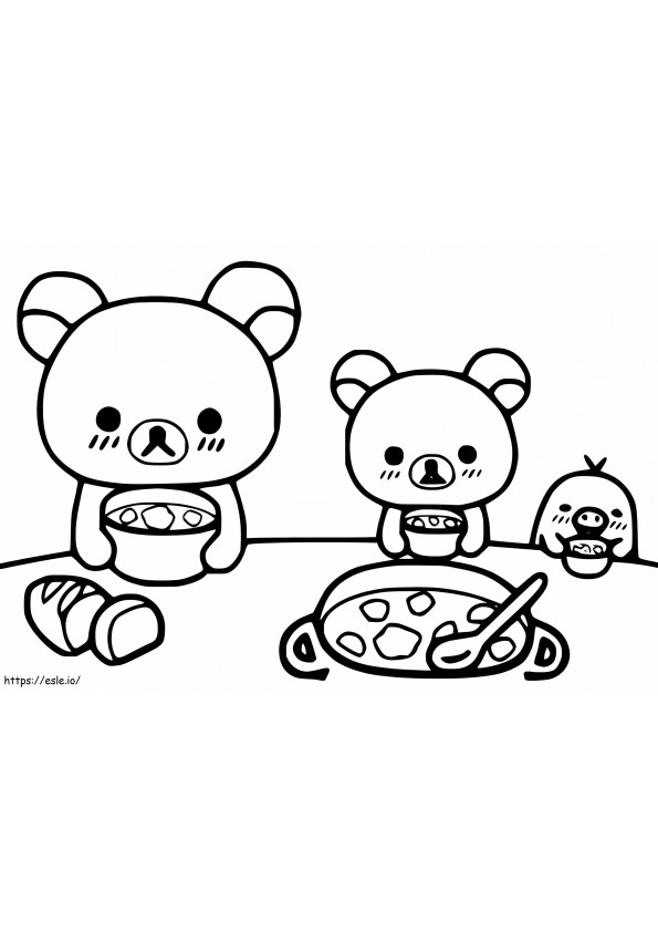 Coloriage Rilakkuma en train de dîner à imprimer dessin