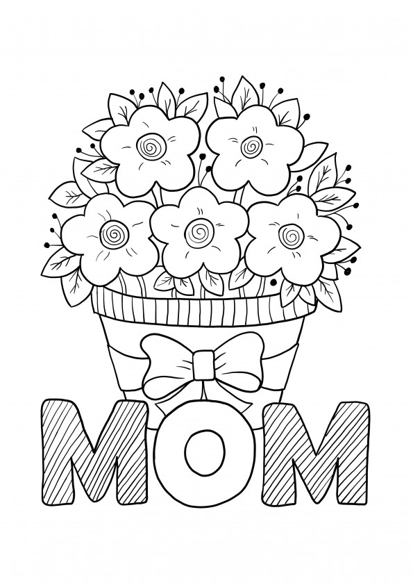 pot with flowers for mom coloring and free printing page