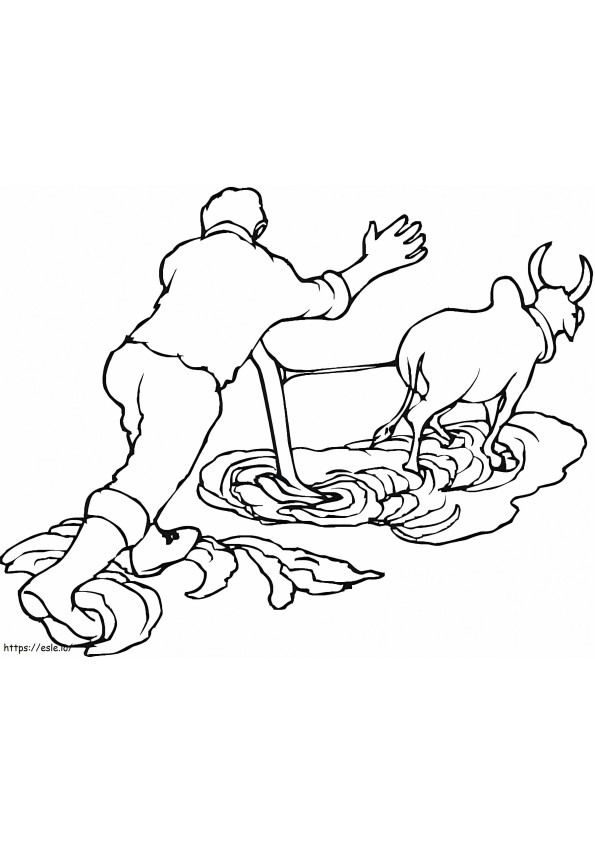 Ox Pulling A Plow coloring page