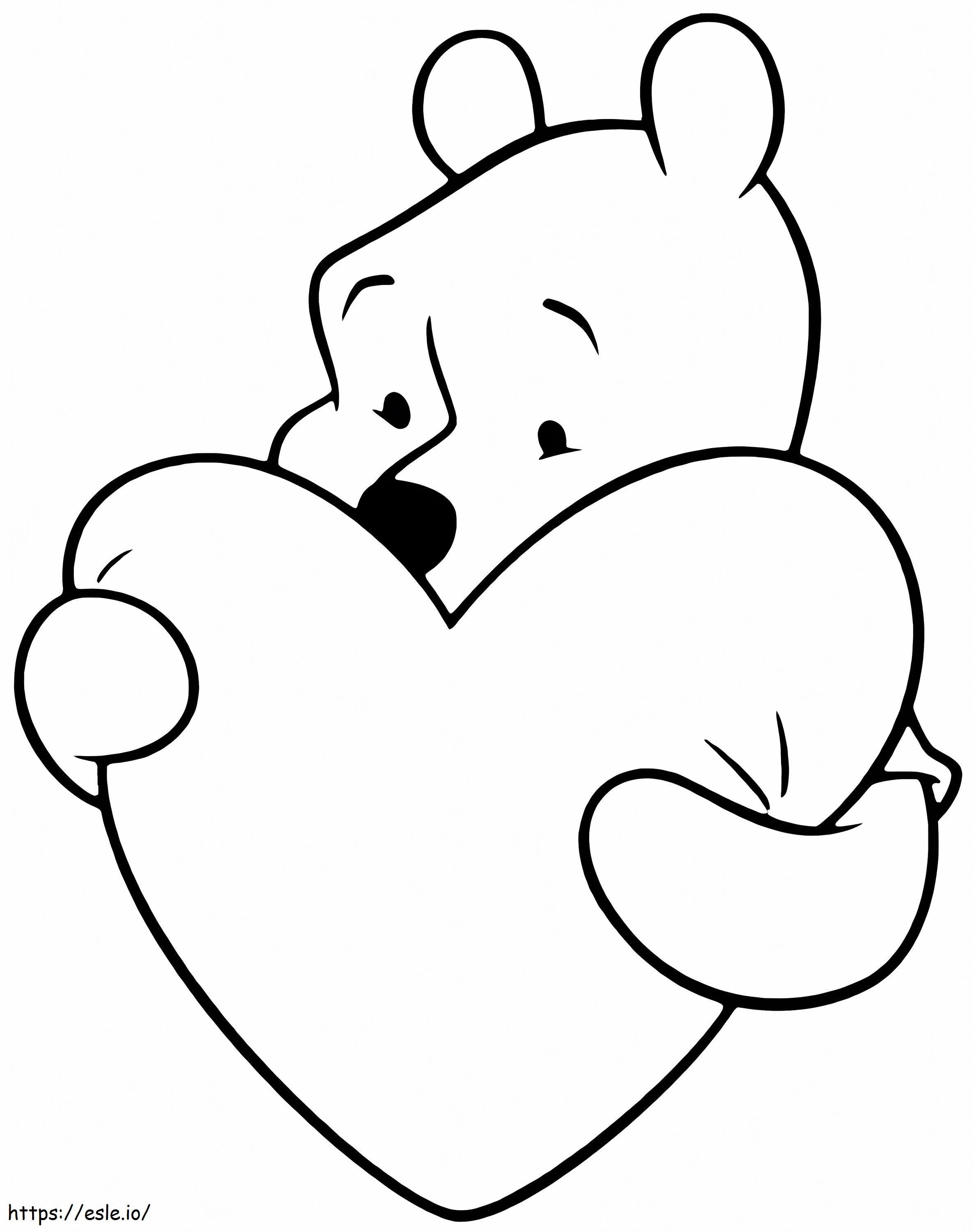 Urso Pooh abraça coração para colorir