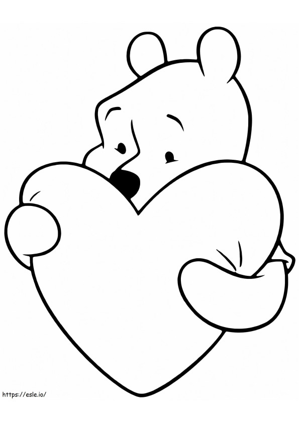 Urso Pooh abraça coração para colorir