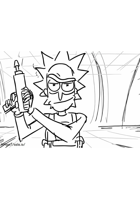 Rick com uma arma para colorir