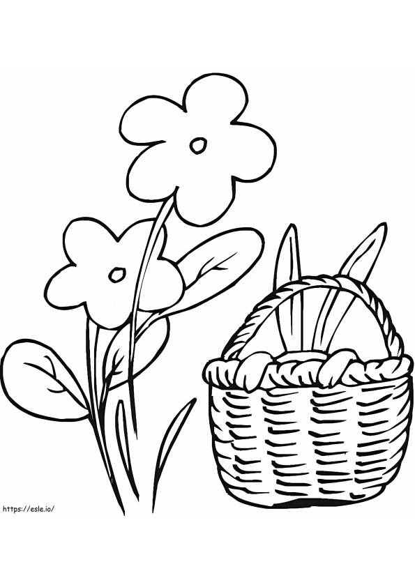 Coloriage Fleur avec panier de Pâques à imprimer dessin