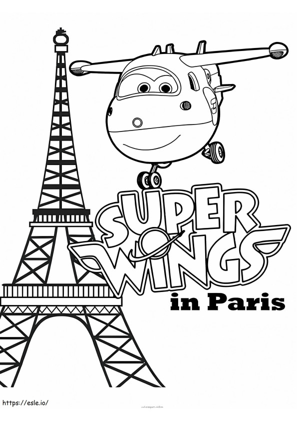 Coloriage Super Wings Jett dans la ville de Paris à imprimer dessin