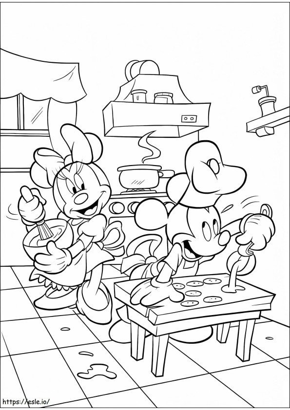 Mickey And Minnie Making Cookies coloring page