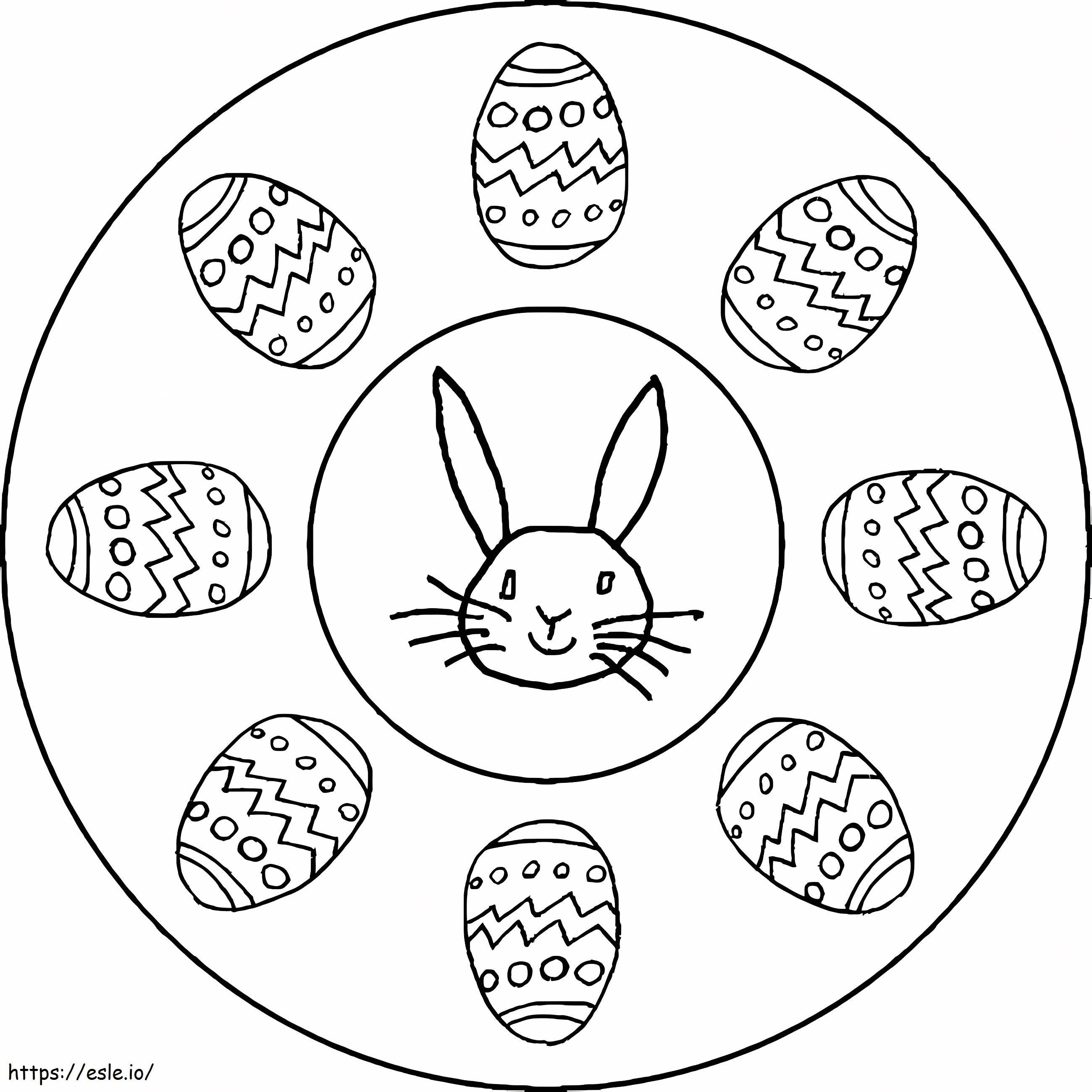 Coloriage Mandala de Pâques avec lapin à imprimer dessin