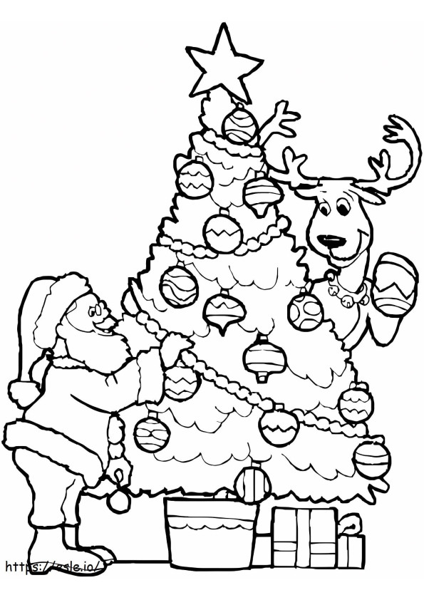 santa claus y árbol de navidad para colorear