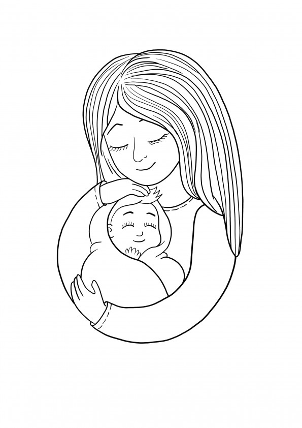 mother and her baby free to print and color picture