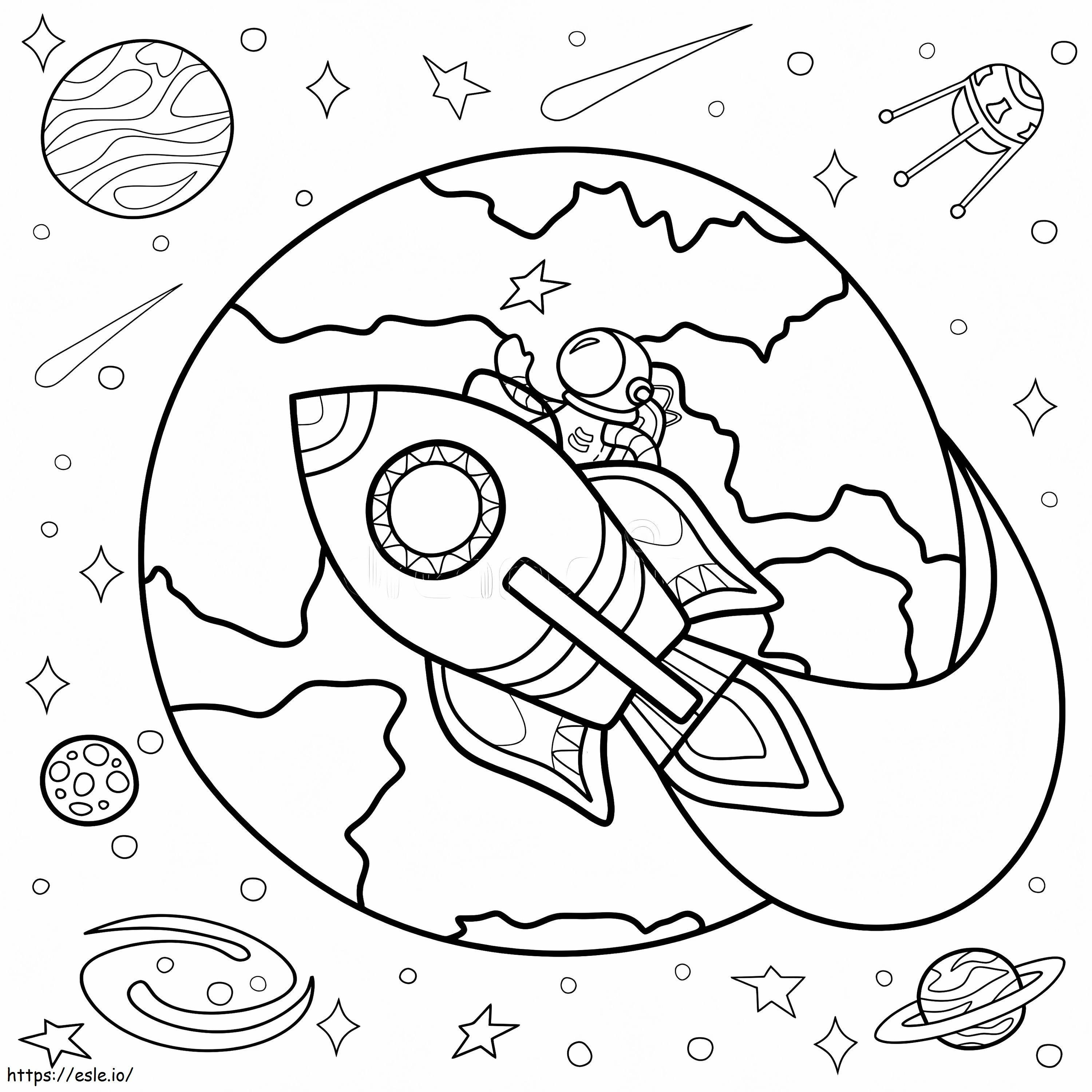 Astronaut On Rocket In Space coloring page