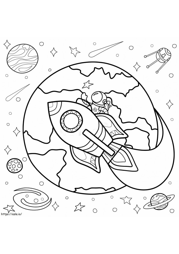 Astronaut On Rocket In Space coloring page