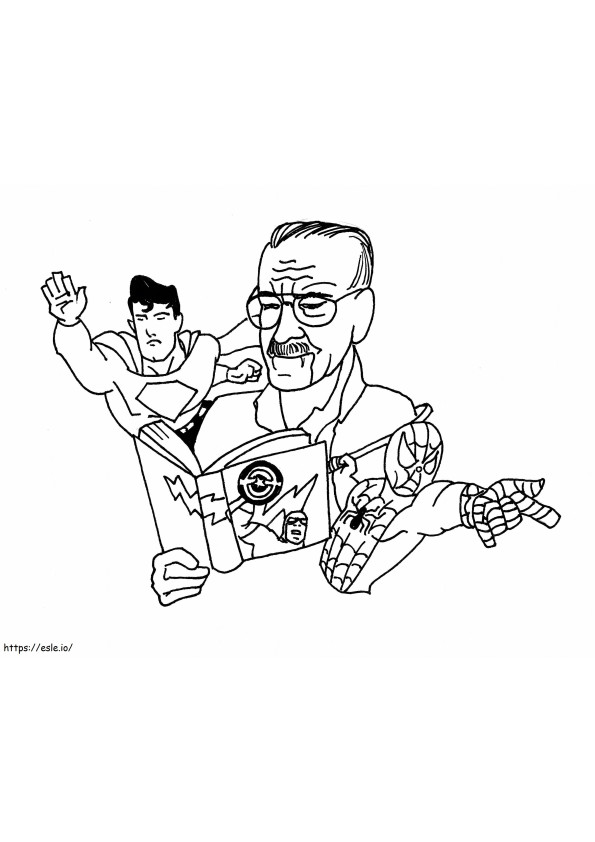 Coloriage Livre de lecture Stan Lee et Superman à imprimer dessin