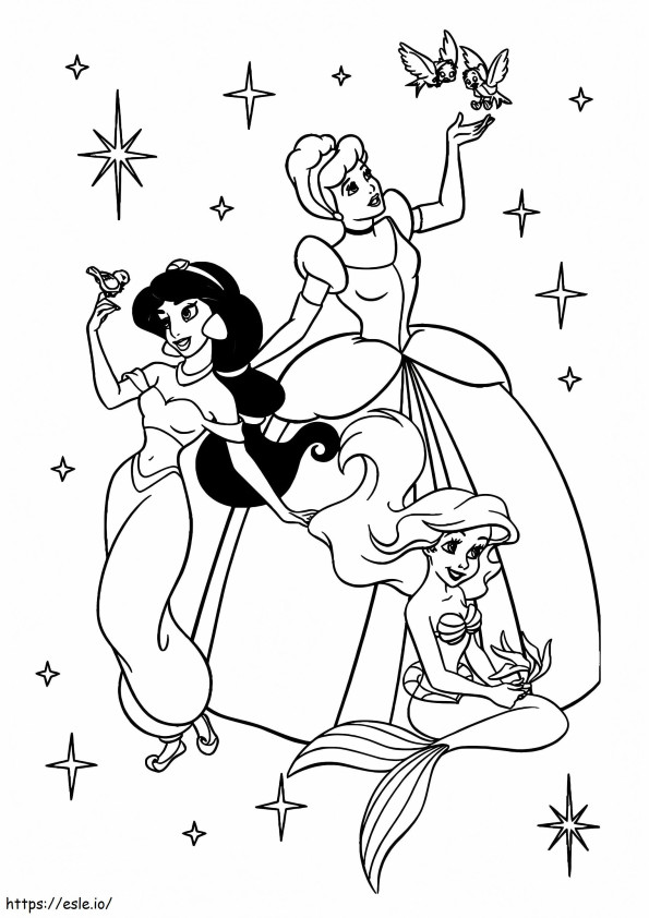  De jasmijn met andere Disney-prinsessen A4 kleurplaat