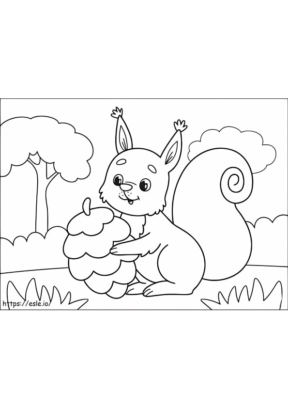 Coloriage Écureuil mignon mangeant du gland à imprimer dessin