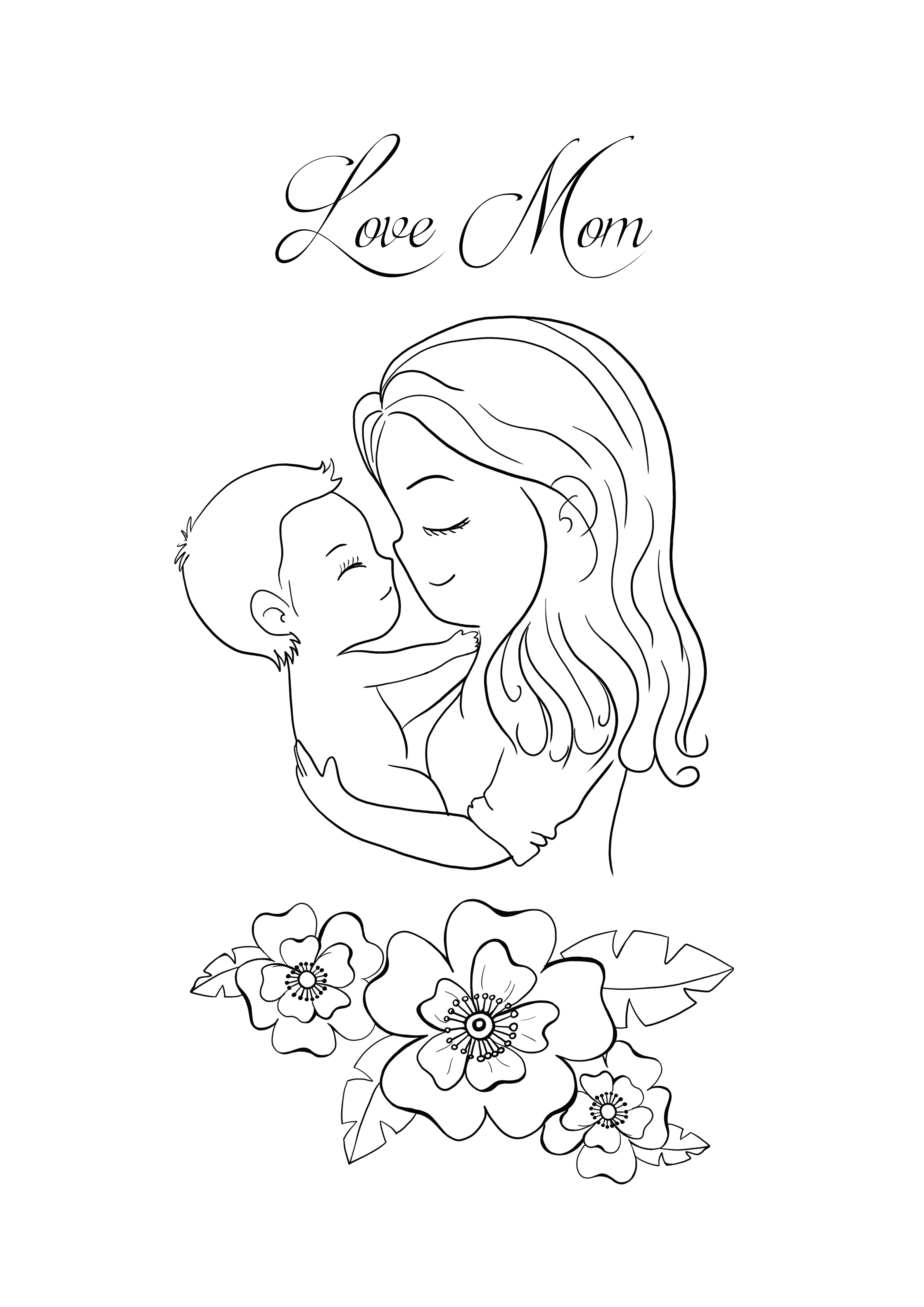 beautiful love mom coloring and free printing sheet