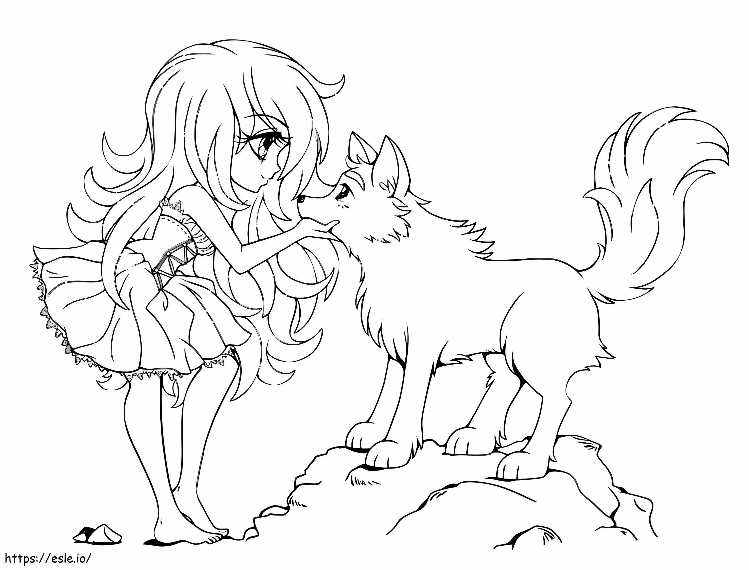 Coloriage Loup fille et petit loup à imprimer dessin