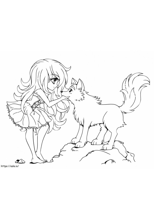 Lobo menina e pequeno lobo para colorir