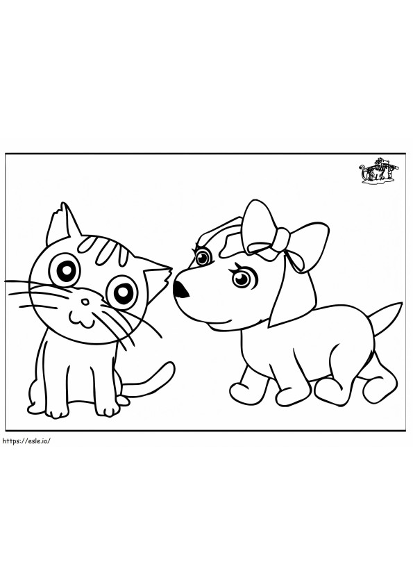 Adorável cão e gato para colorir
