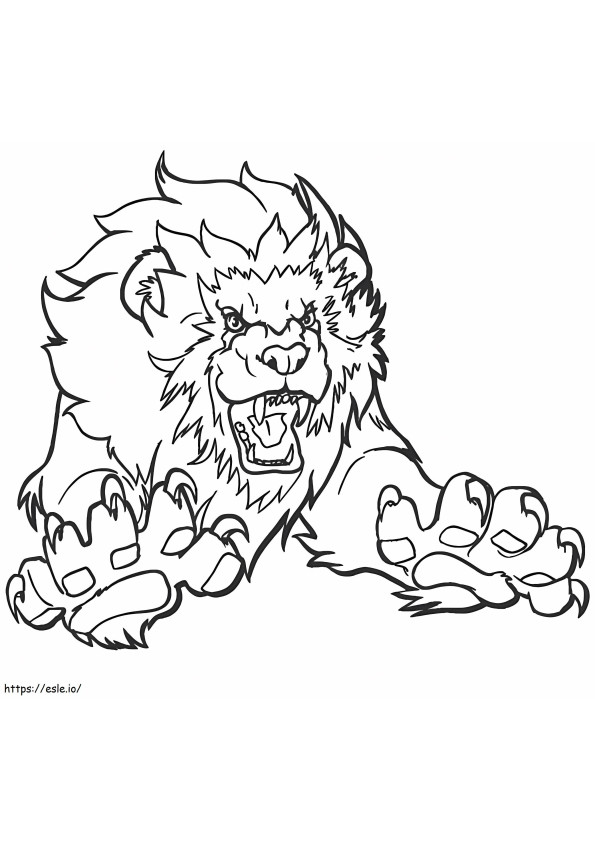 攻撃するライオン ぬりえ - 塗り絵