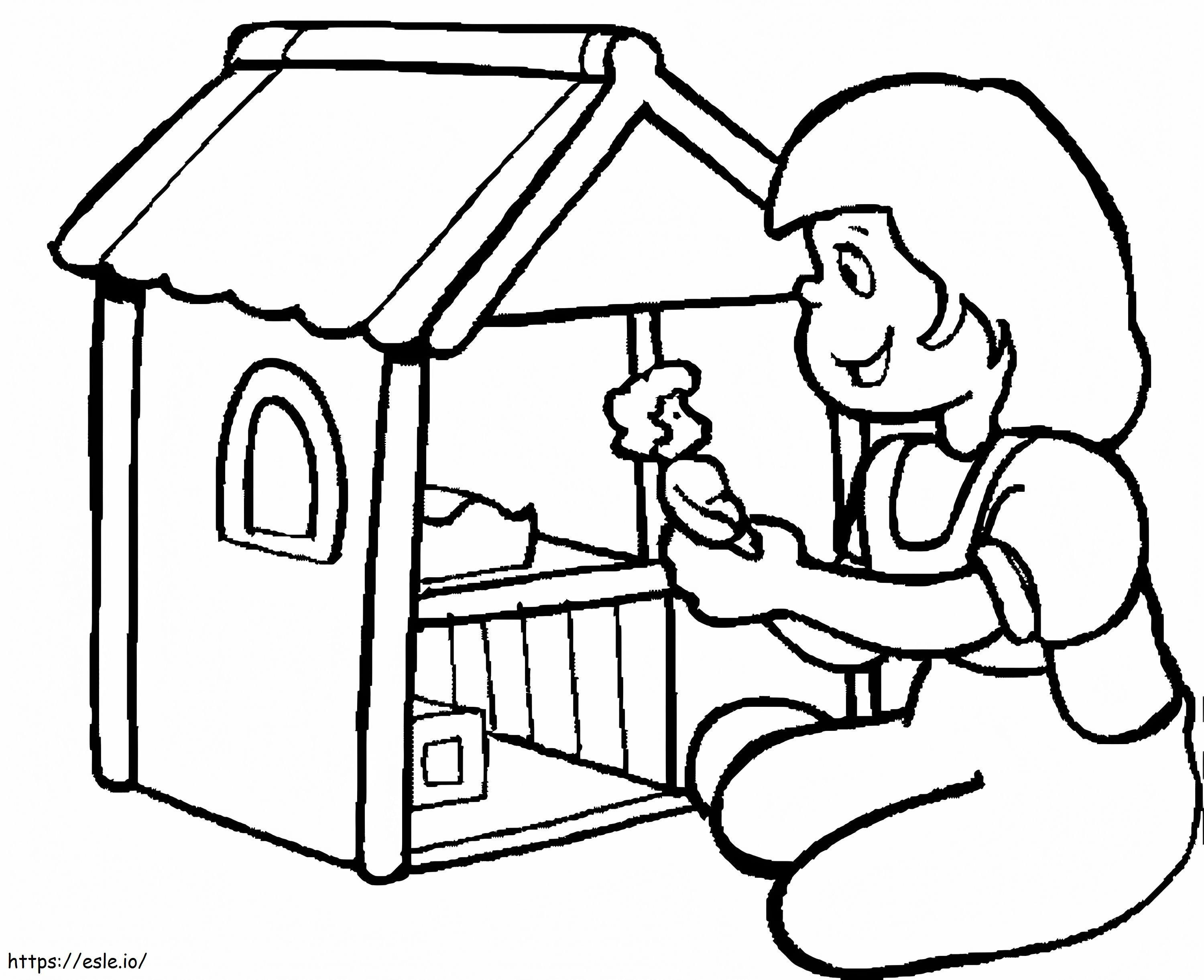 Coloriage Fille et maison de poupée à imprimer dessin