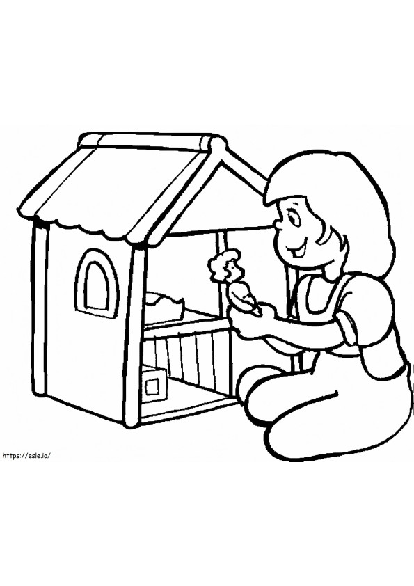 menina e casa de boneca para colorir