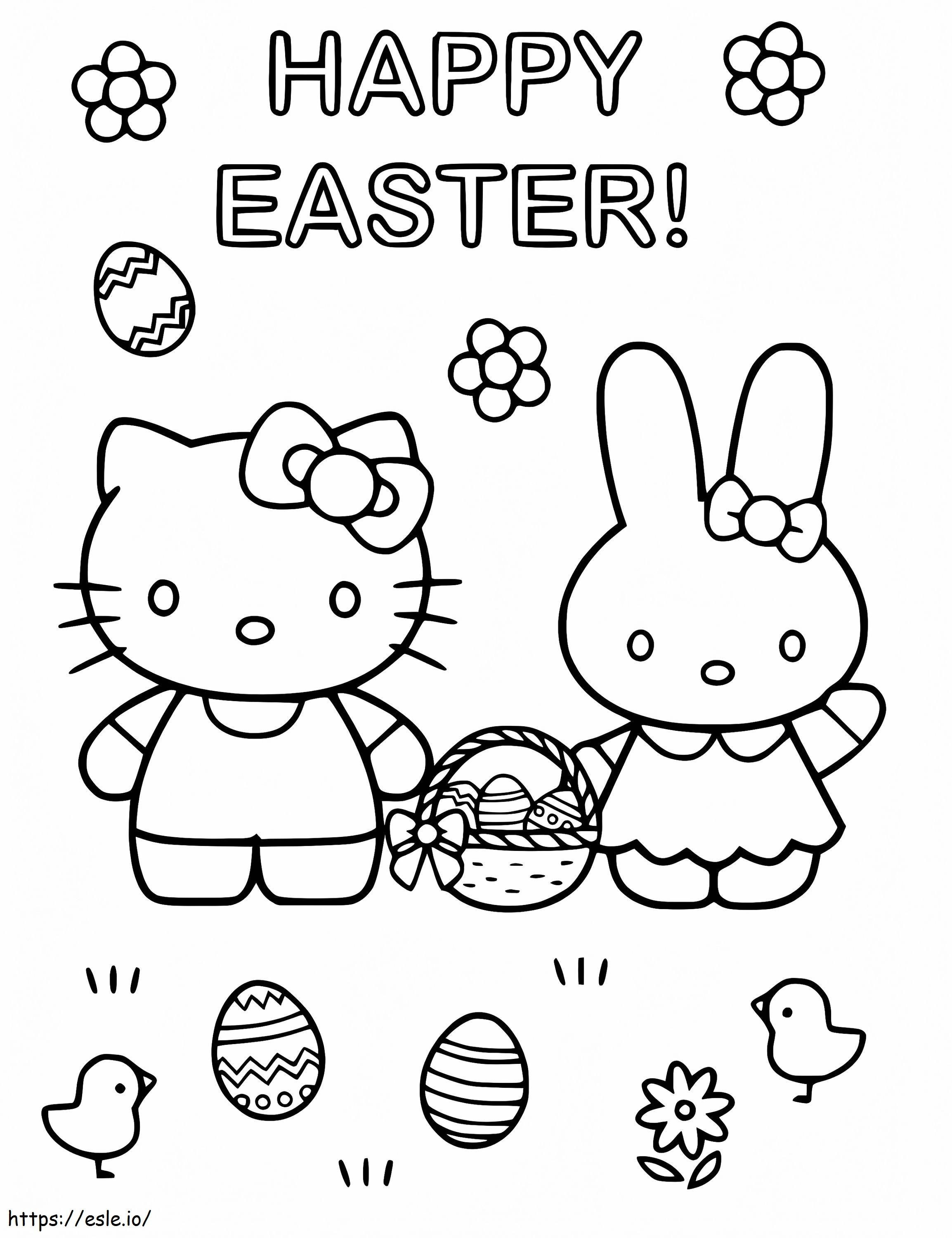 Coloriage Bonjour Kitty à Pâques à imprimer dessin