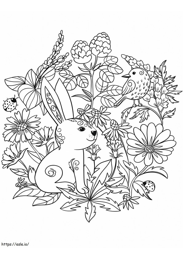 Rabbit And Bird In The Forest coloring page