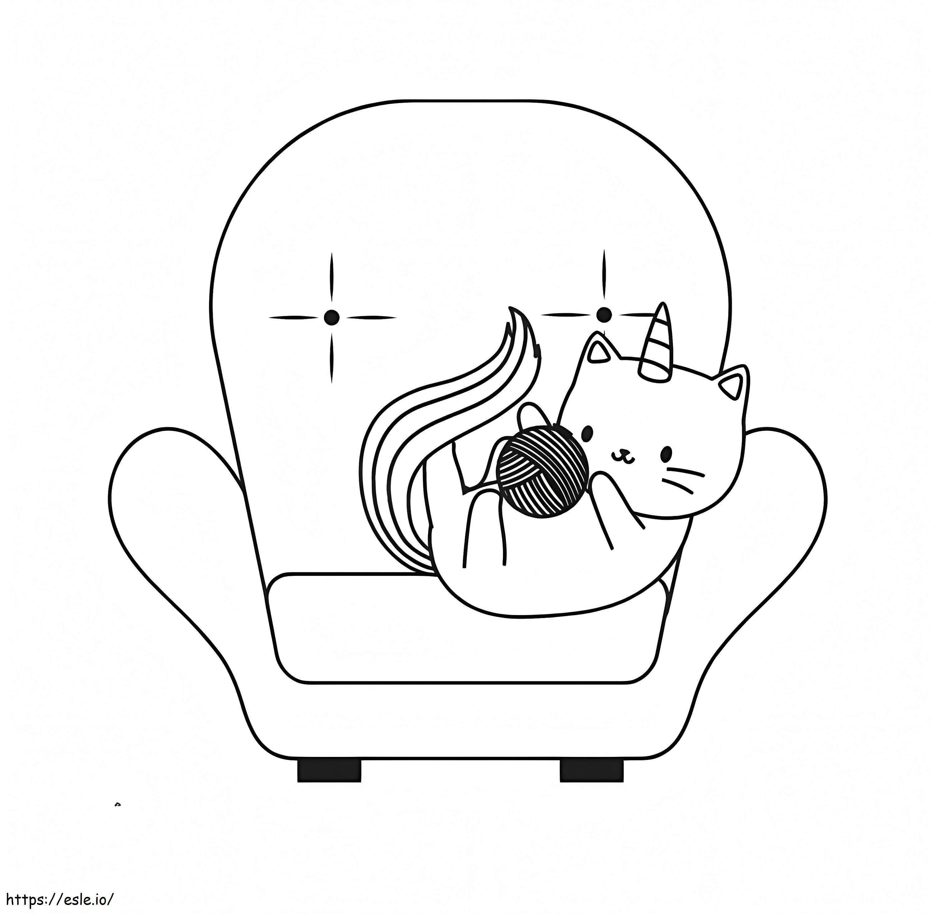 gato unicornio en una silla para colorear