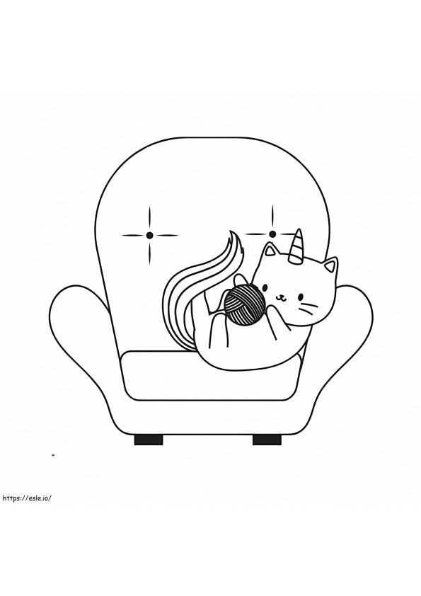 Gato unicórnio em uma cadeira para colorir
