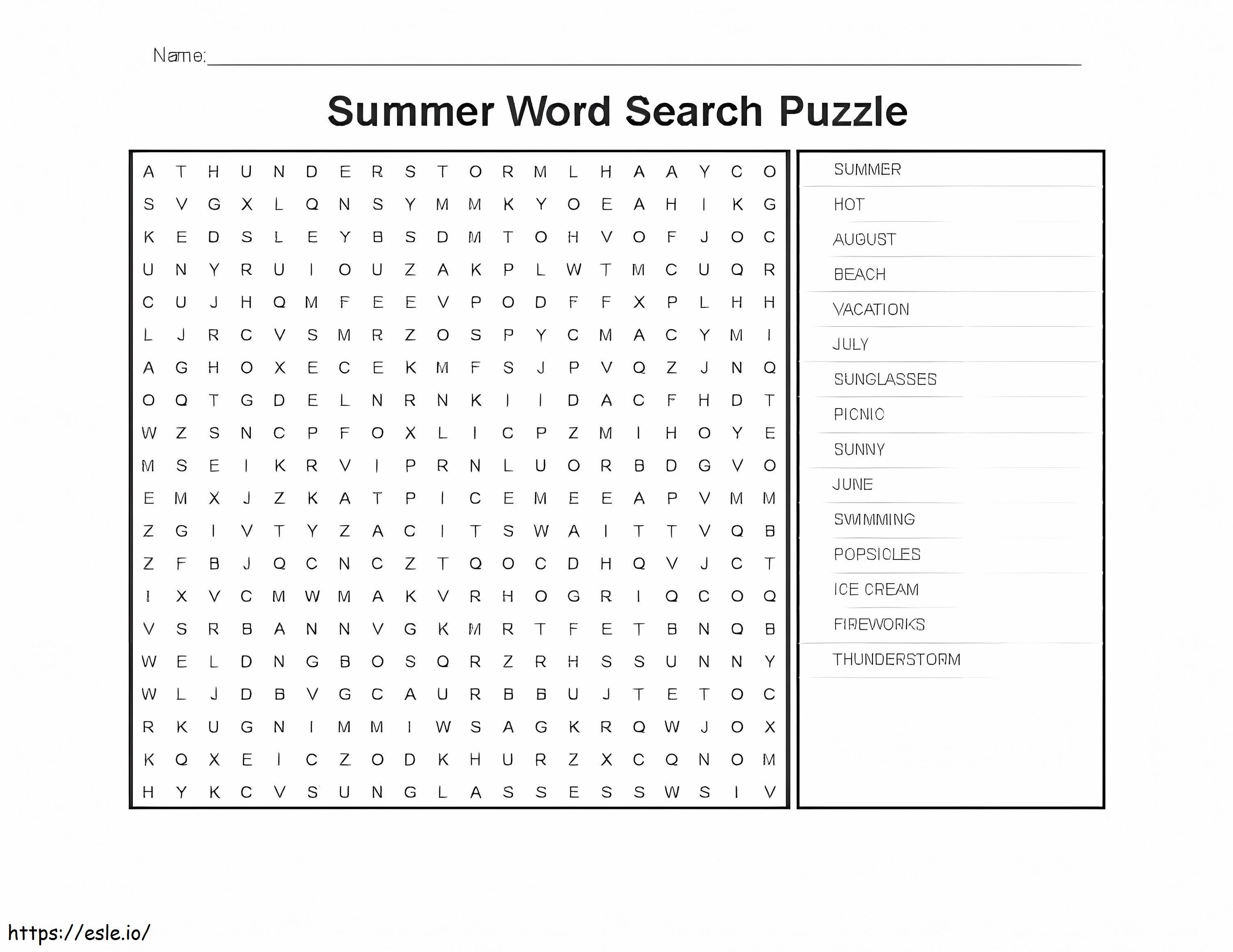 Puzzle di ricerca di parole estive da colorare