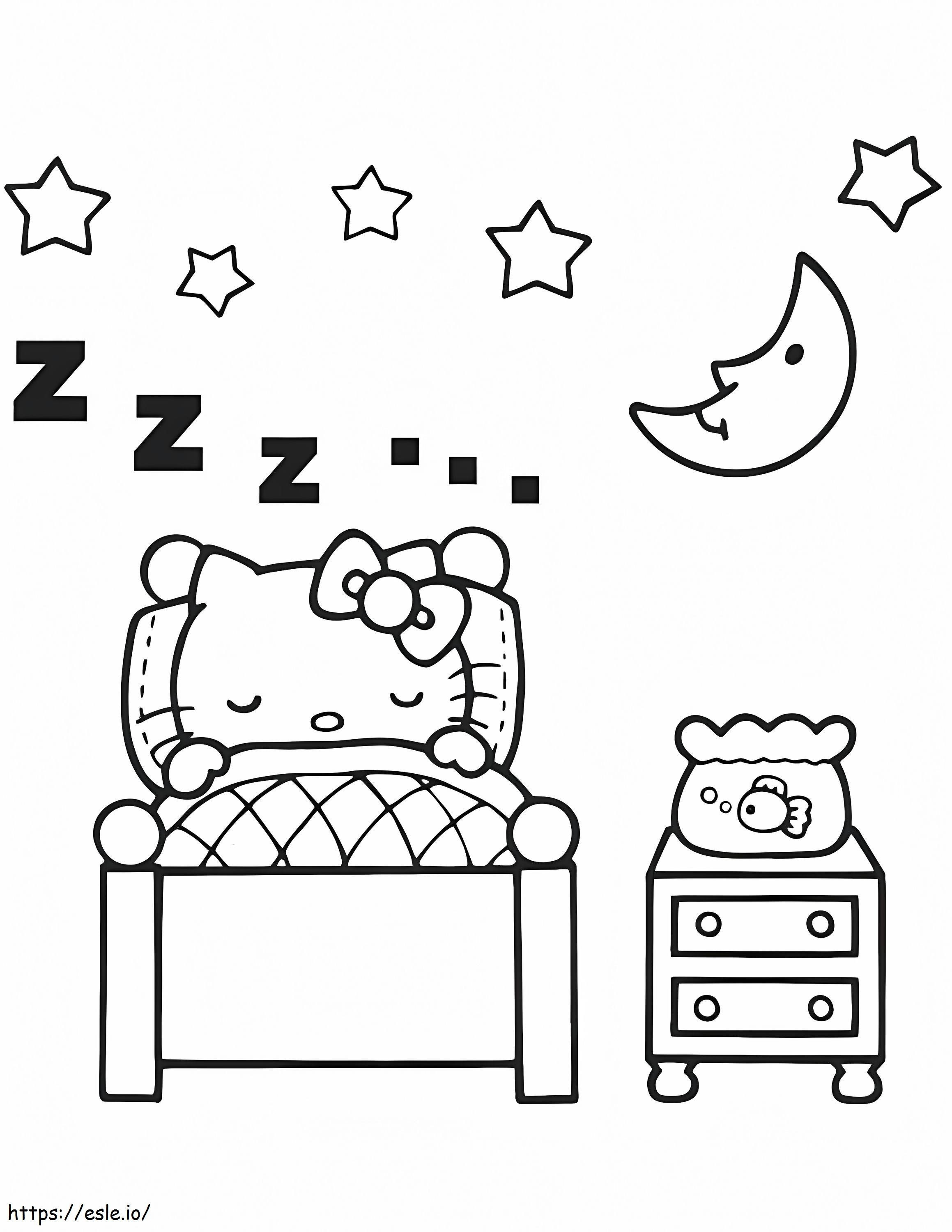 Hello Kitty dormindo no quarto para colorir