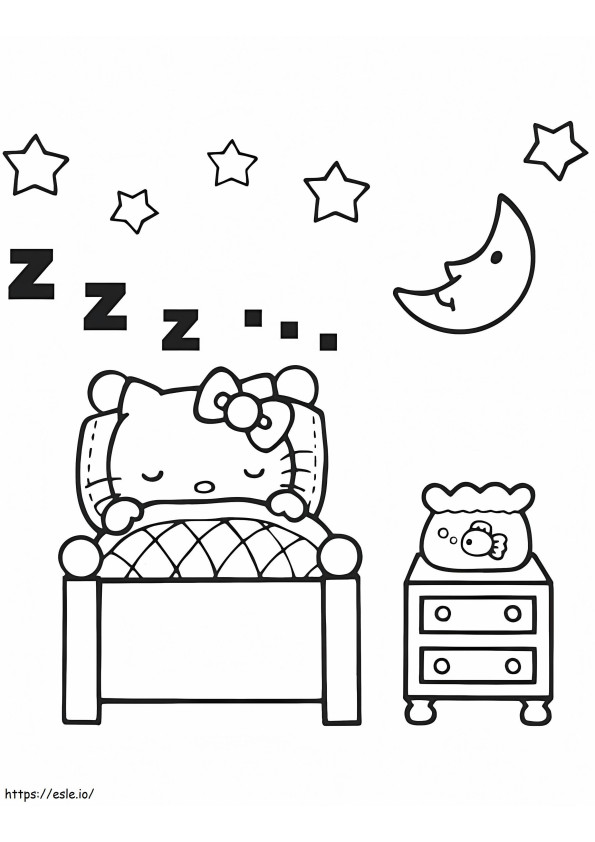 Coloriage Hello Kitty dort dans la chambre à imprimer dessin