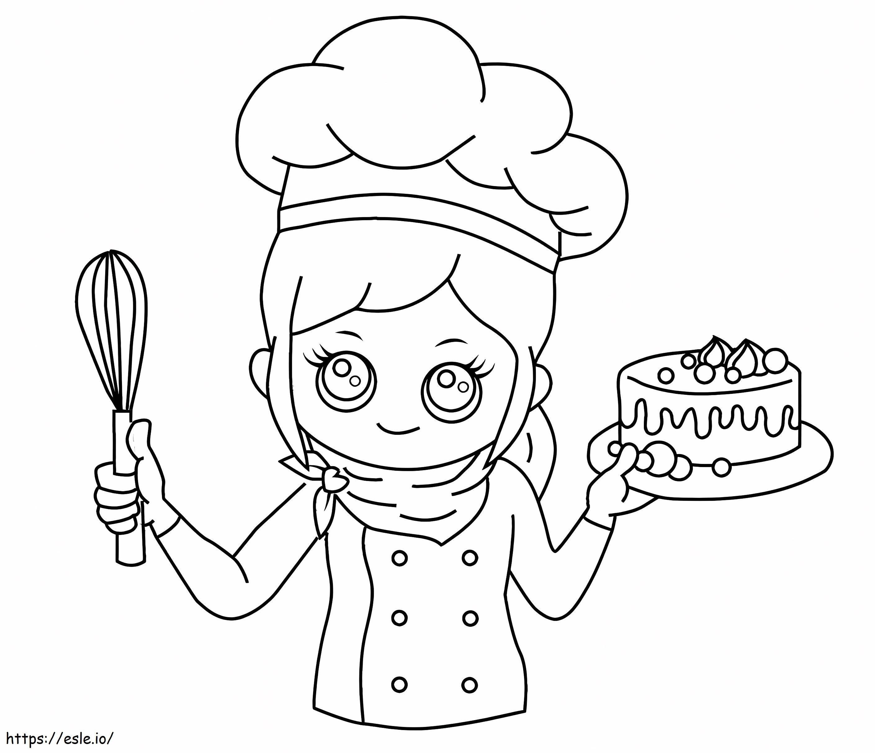 Chef With Cake coloring page