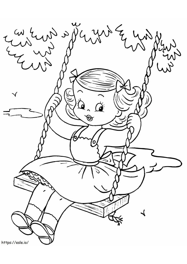 Little Girl Playing On A Swing coloring page