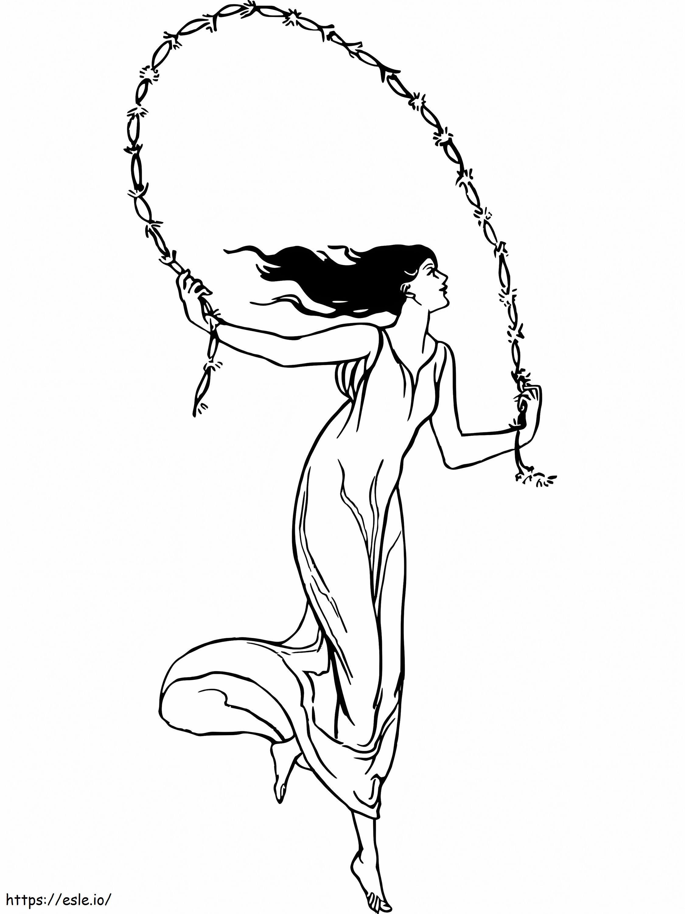 Vintage Lady Skipping Coloring Page - Free Printable PDF