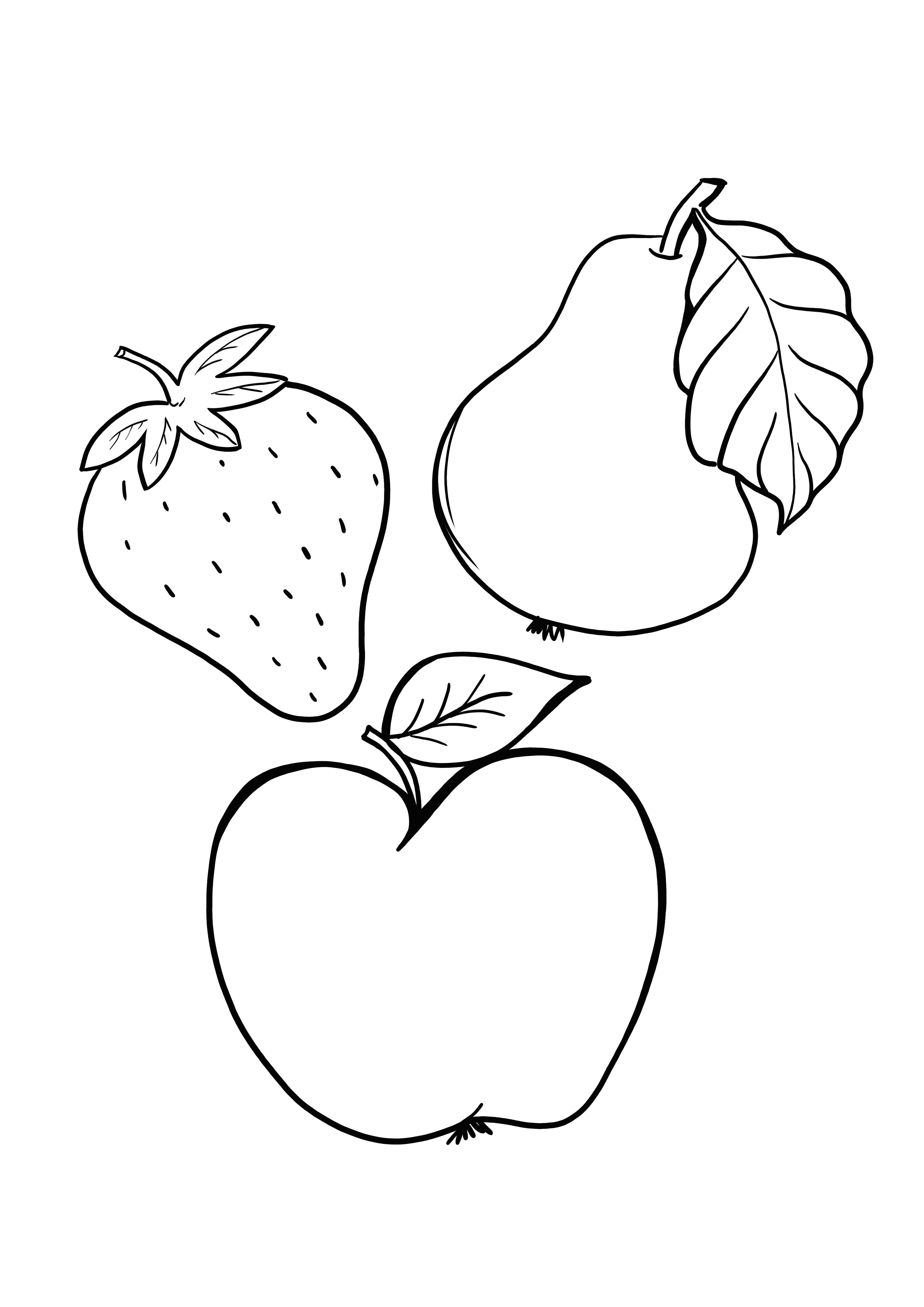 梨-リンゴ-イチゴ無料の印刷可能なページ