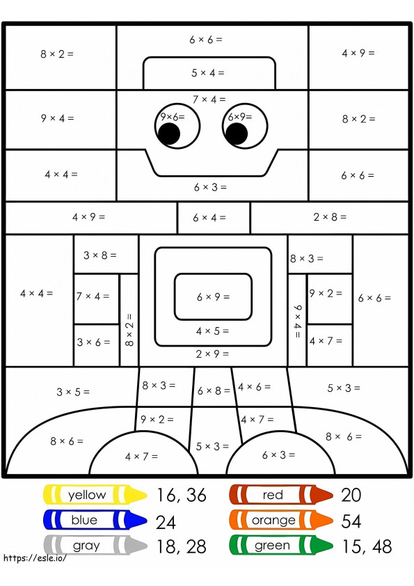 Robô Multiplicando Cor Por Número para colorir