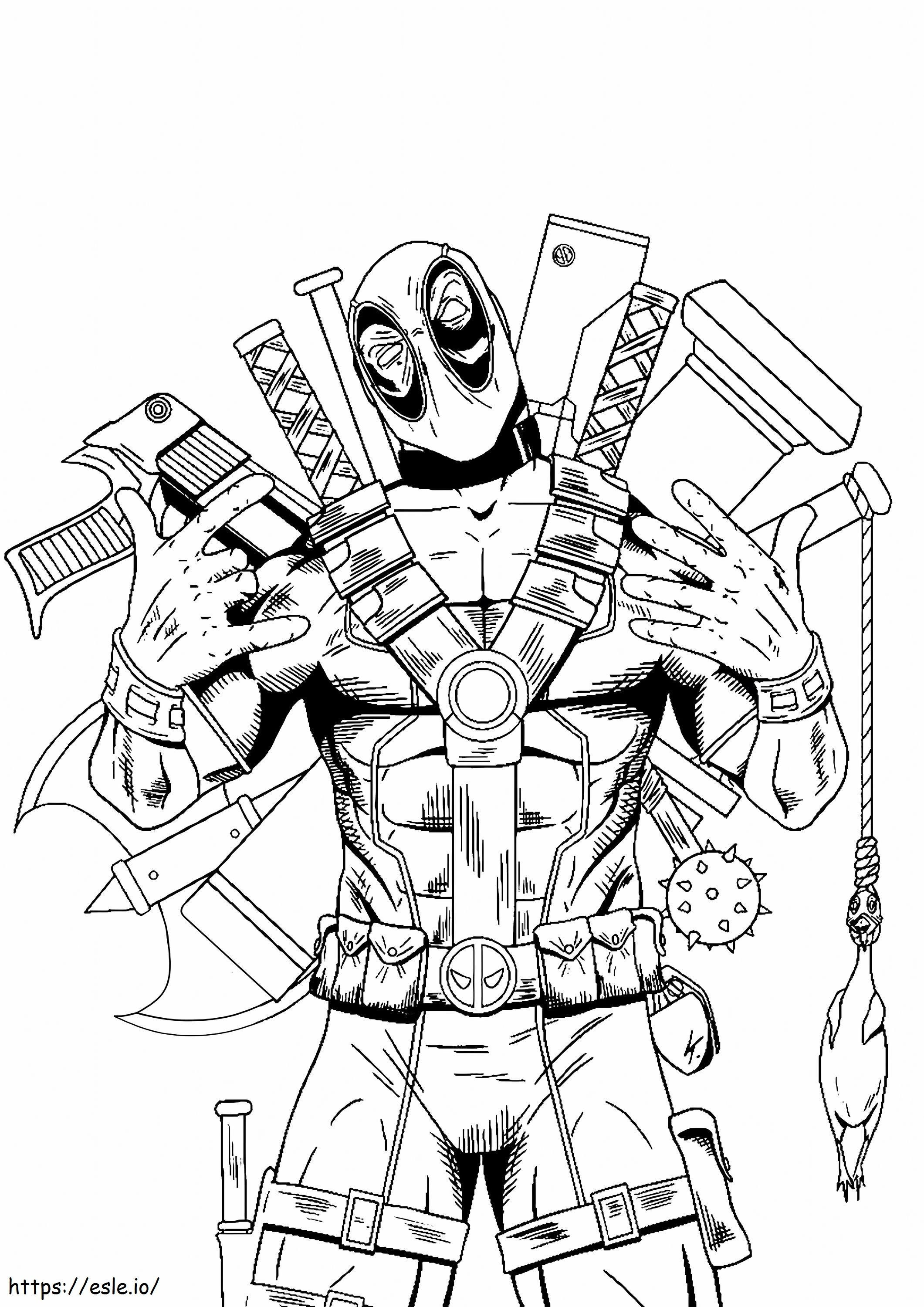 Coloriage Deadpool Con Armas à l'échelle à imprimer dessin