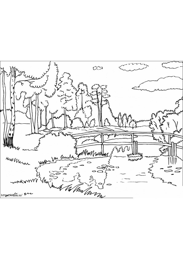 Coloriage Rivière et pont à imprimer dessin