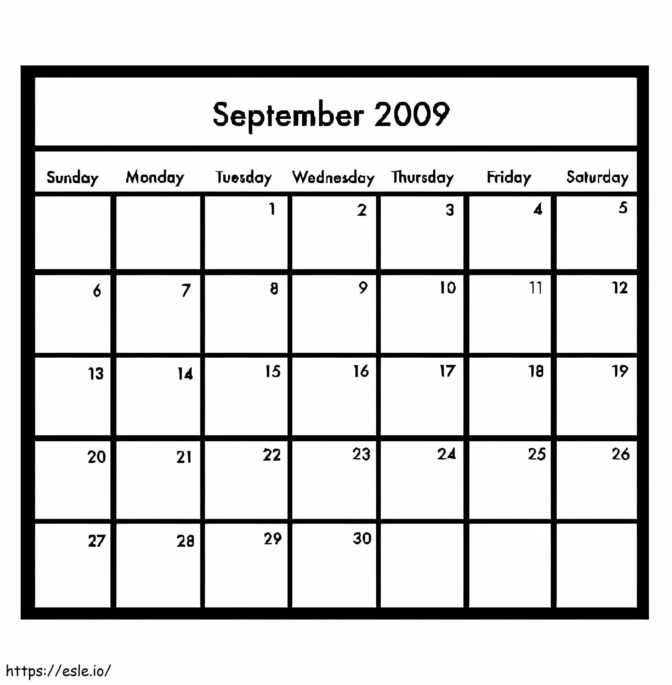 September 2009 Calendar coloring page