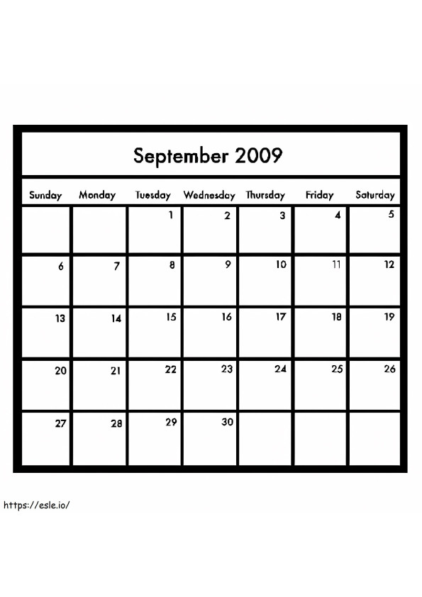 2009 年 9 月のカレンダー ぬりえ - 塗り絵