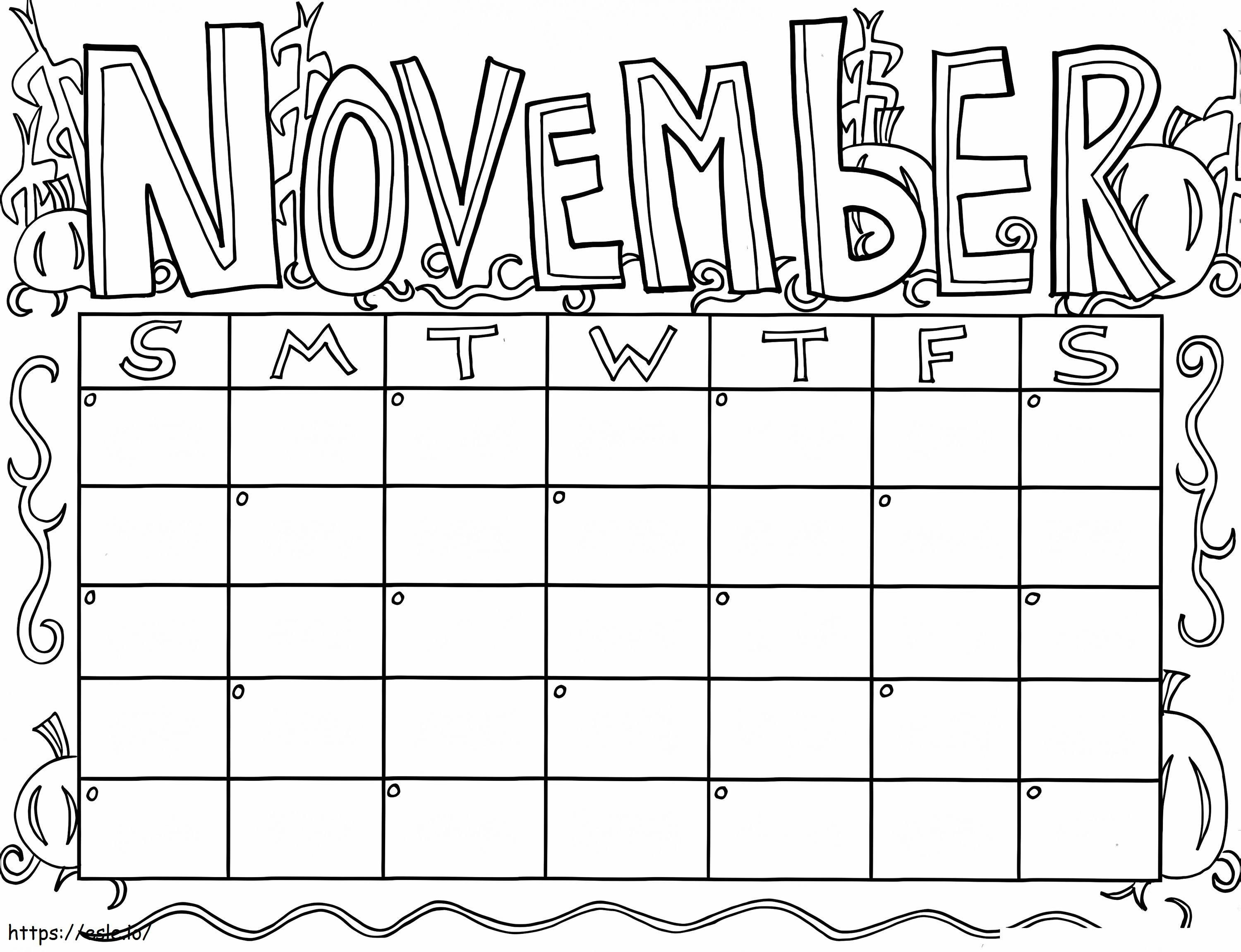 Calendar For November coloring page