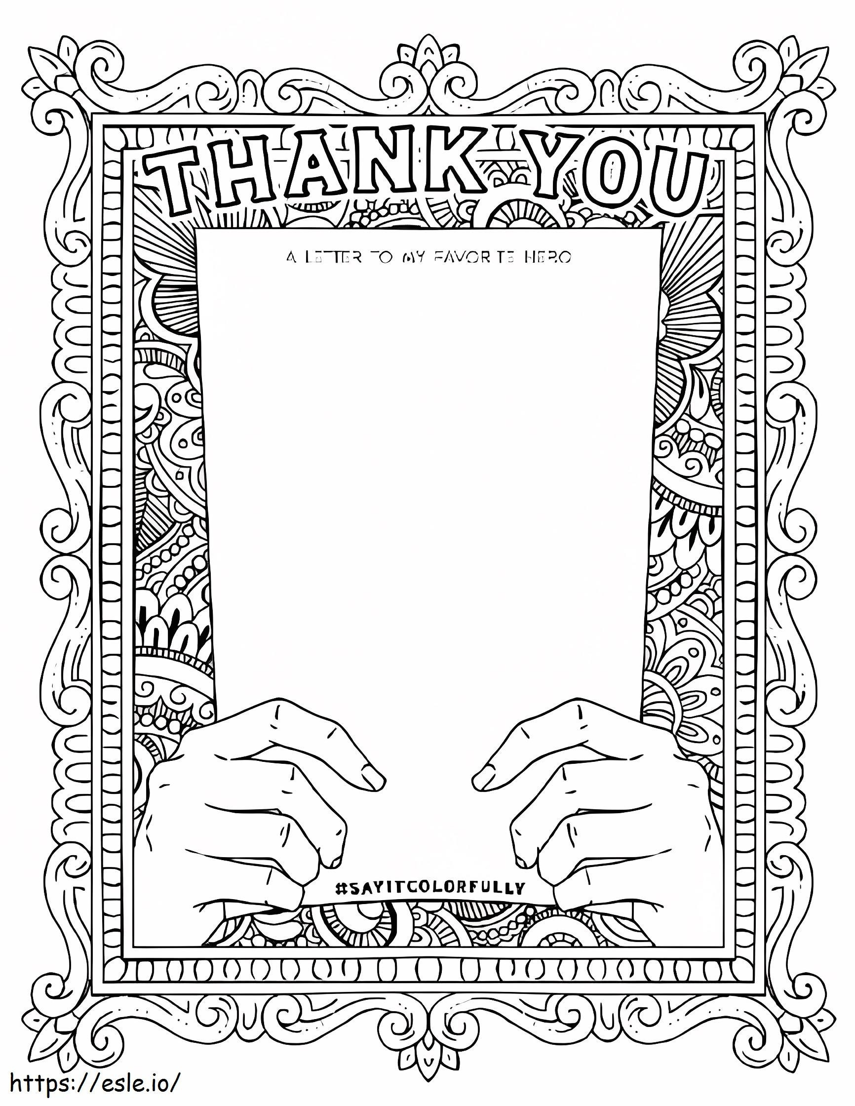 Say It Colorfully Hero Thank You Letter coloring page