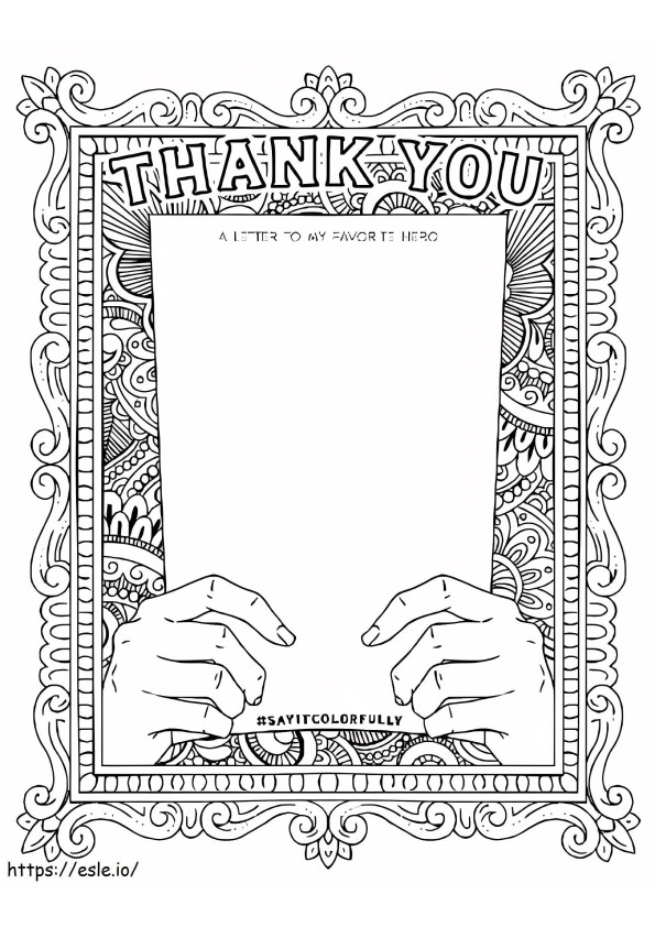 Say It Colorfully Hero Thank You Letter coloring page