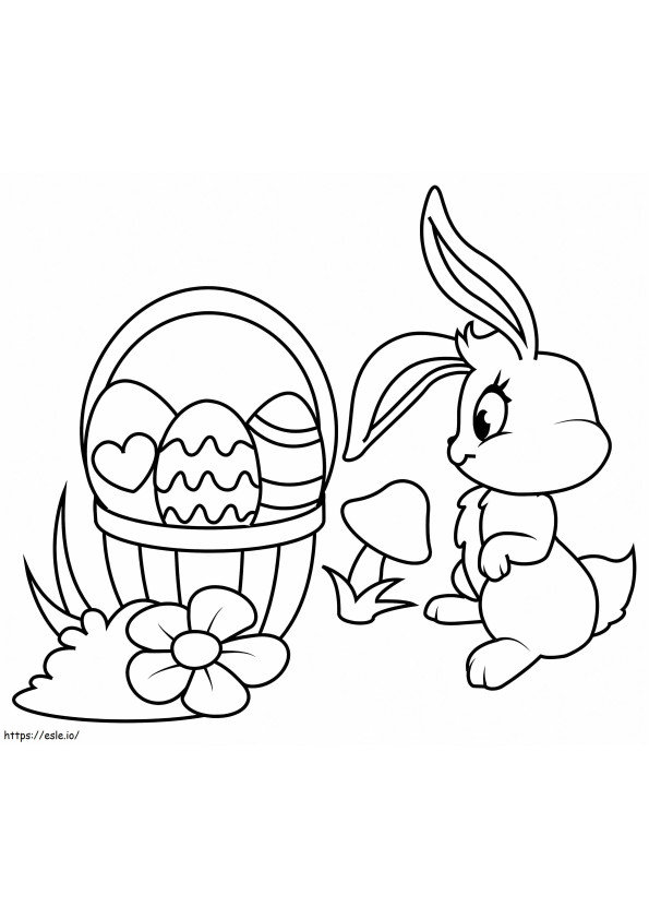 Coloriage Panier de Pâques et lapin à imprimer dessin