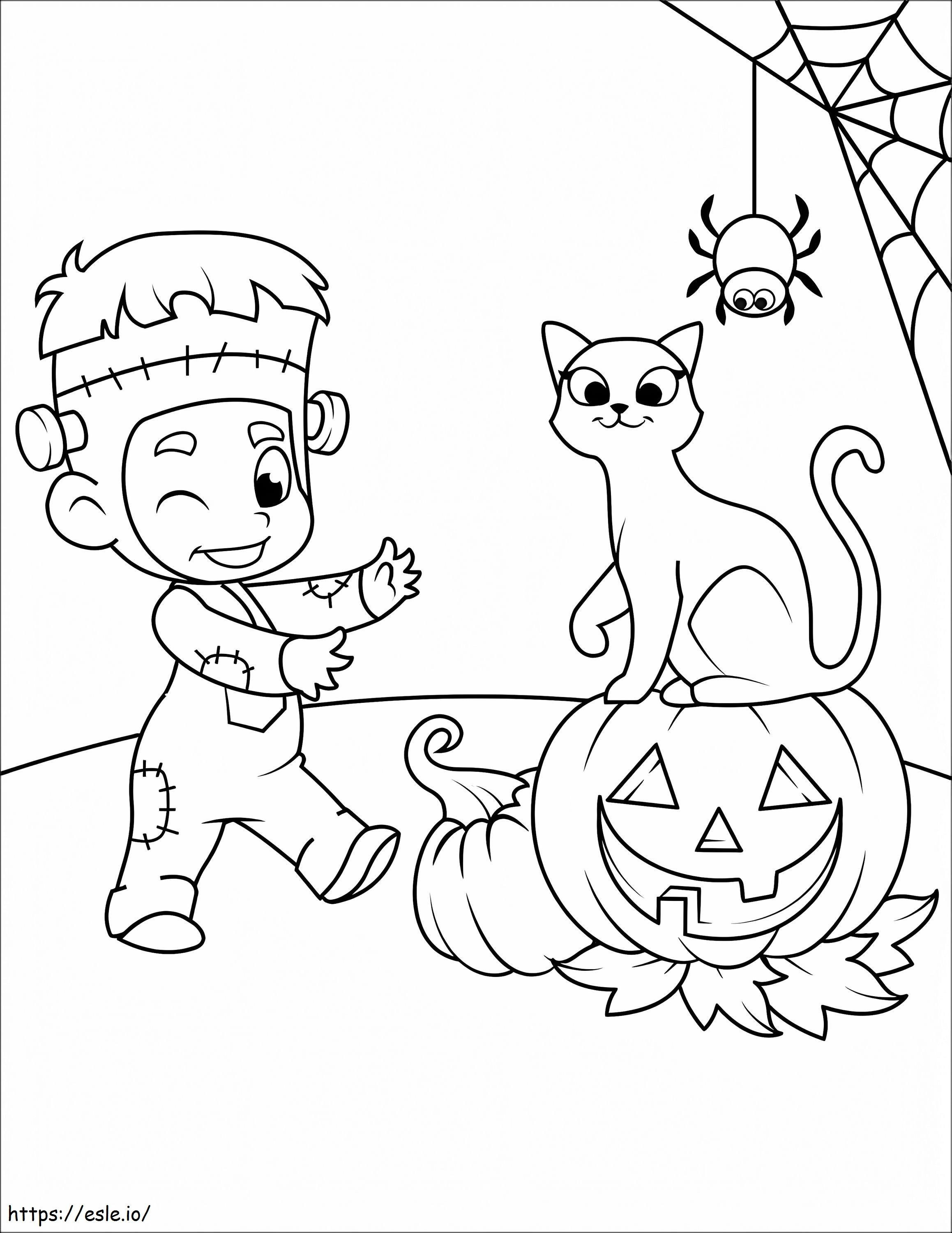 Cute Frankenstein Boy coloring page