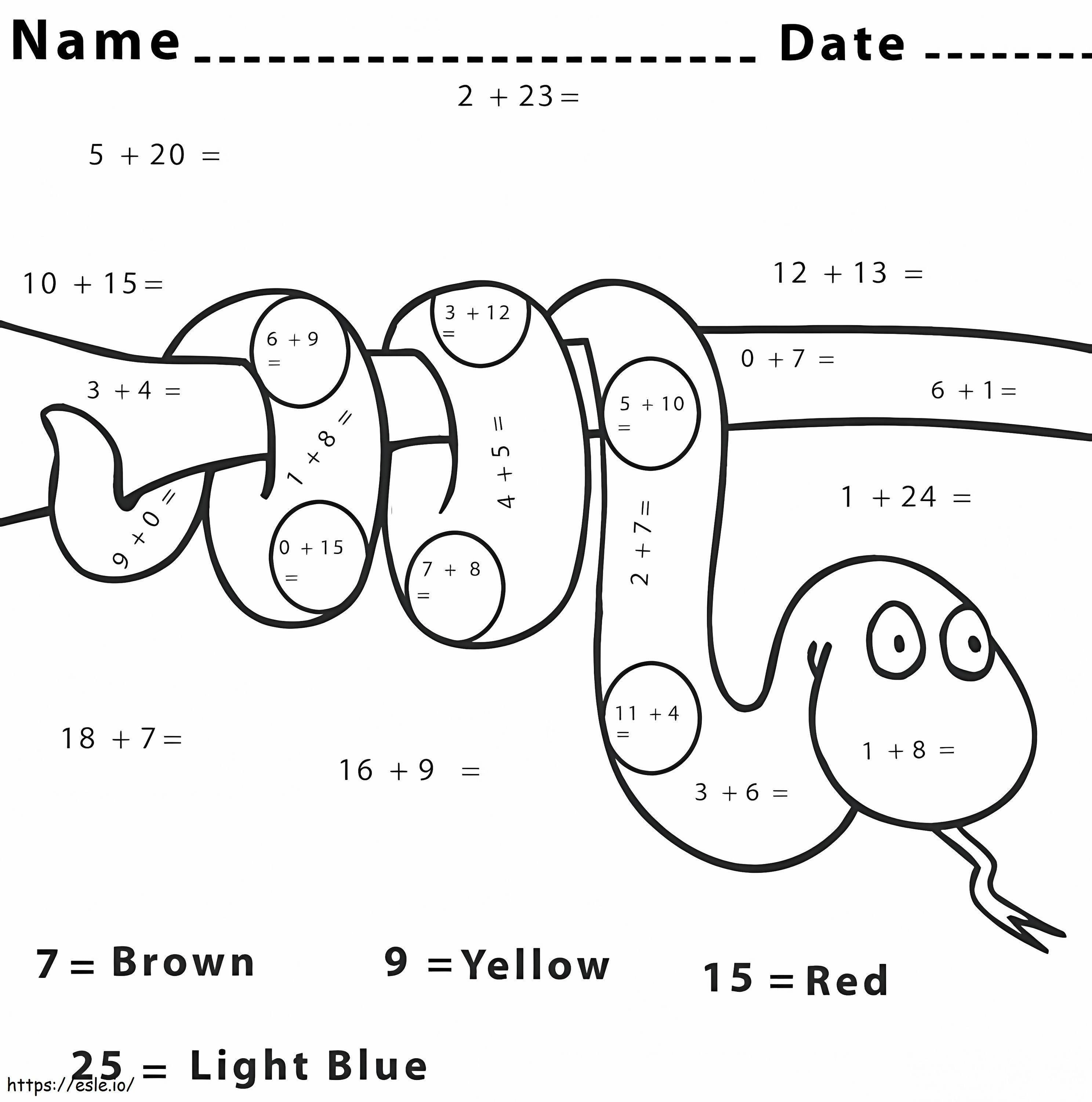 Hoja de trabajo de matemáticas de serpiente para colorear