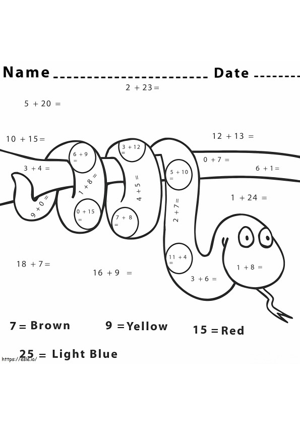 Foglio di lavoro per la matematica del serpente da colorare