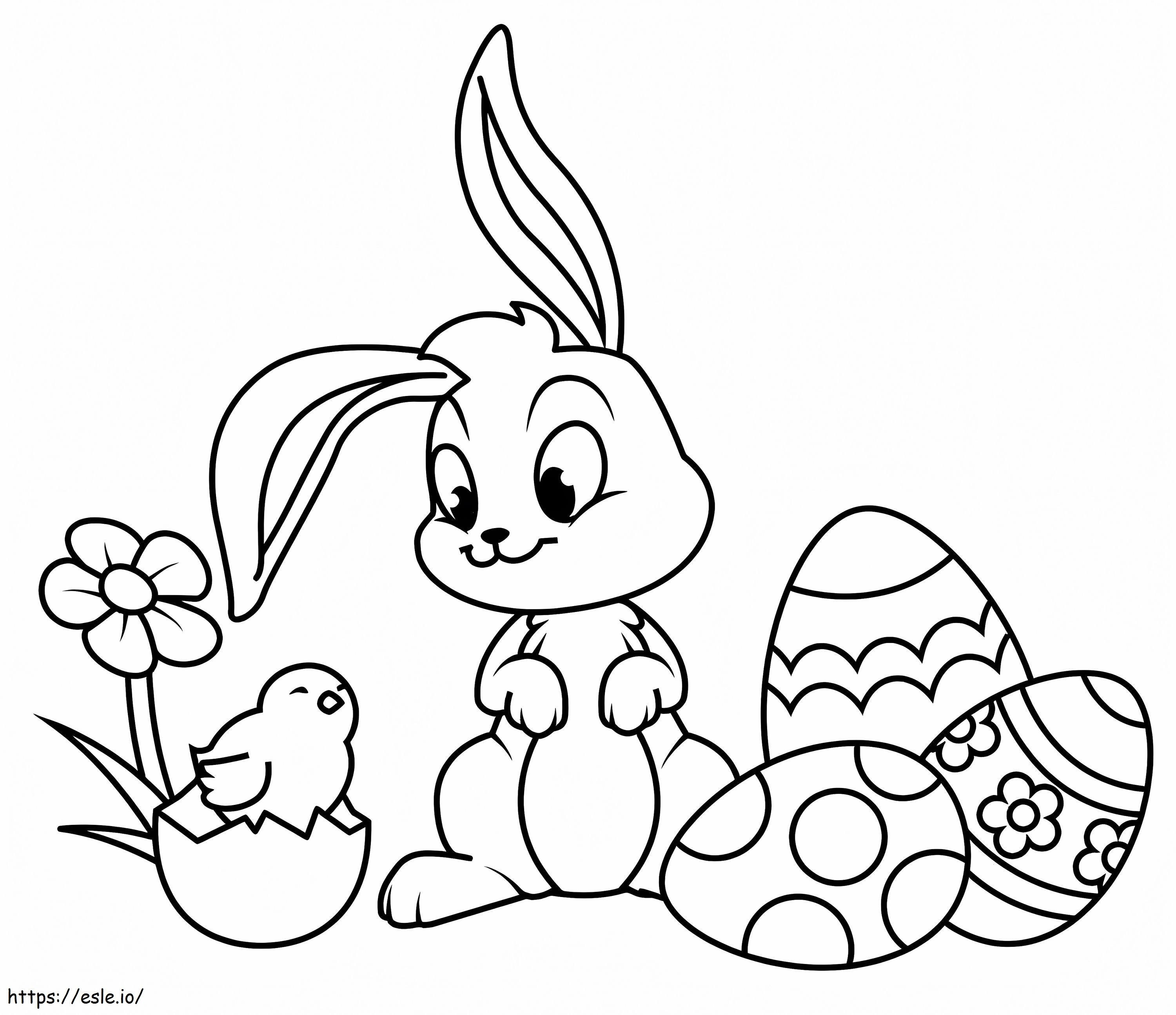Easter Rabbit And Little Chick coloring page