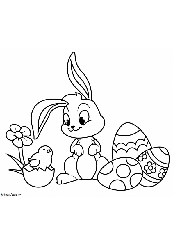 Coloriage Lapin de Pâques et petit poussin à imprimer dessin